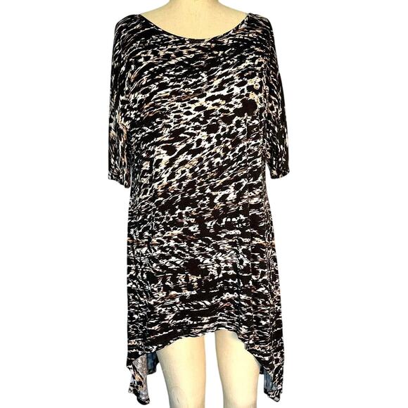 Womens Top Size Large Black Beige Animal Print Professional Office Church Work - Picture 1 of 8